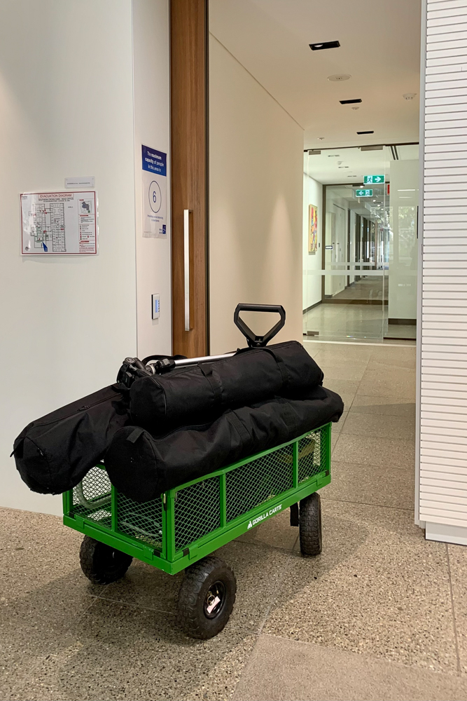 equipment in a cart on location